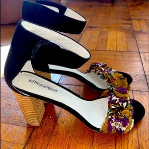 Jeffrey Campbell Suede Ankle Strap Wooden Heel Fabric Toe Box Shoes Size 11